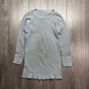 Vintage Waffle Knit Thermal Shirt Long Sleeve Blue Grey Mens Small 1980s